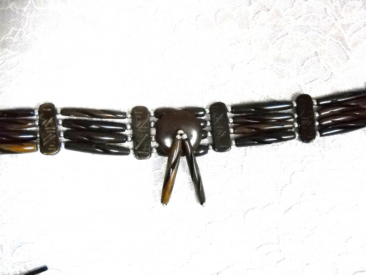 NEW BROWN RAZOR CUT BONE CHOKER CONCHO CENTER NECKLACE