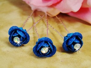 Royal Blue Glitter Crystal Bridal Hair Pin 901 (Set of 12)