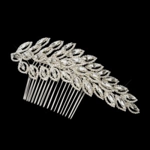 Silver Clear Floral Marquise Crystal & Rhinestone Side Comb 7574