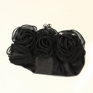 Black Satin Flower Evening Bag 313