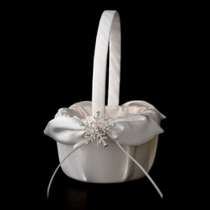 Flower Girl Basket 17 with Silver Clear Winter Snowflake Brooch 30326