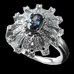 0.27 Cts. Diamond and Sapphire 18k White Gold Ring