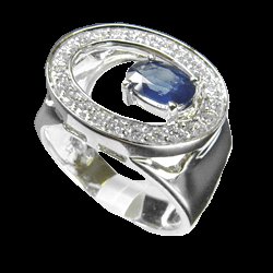 Sapphire and 0.41 Cts. Diamond 18k White Gold Ring