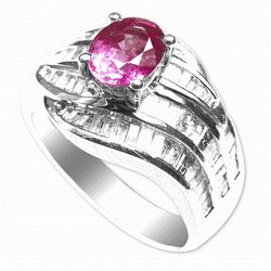 Sapphire and 0.93 Cts. Diamond 18k White Gold Ring