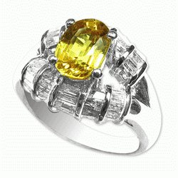 Sapphire and 0.68 Cts. Diamond 18k White Gold Ring