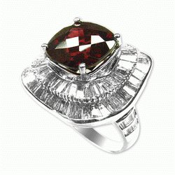 Rhodolite and 3.15 Cts. Diamond 18k White Gold Ring