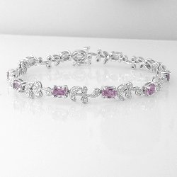 Sapphire and 0.29 Cts. Diamond 18k White Gold Bracelet