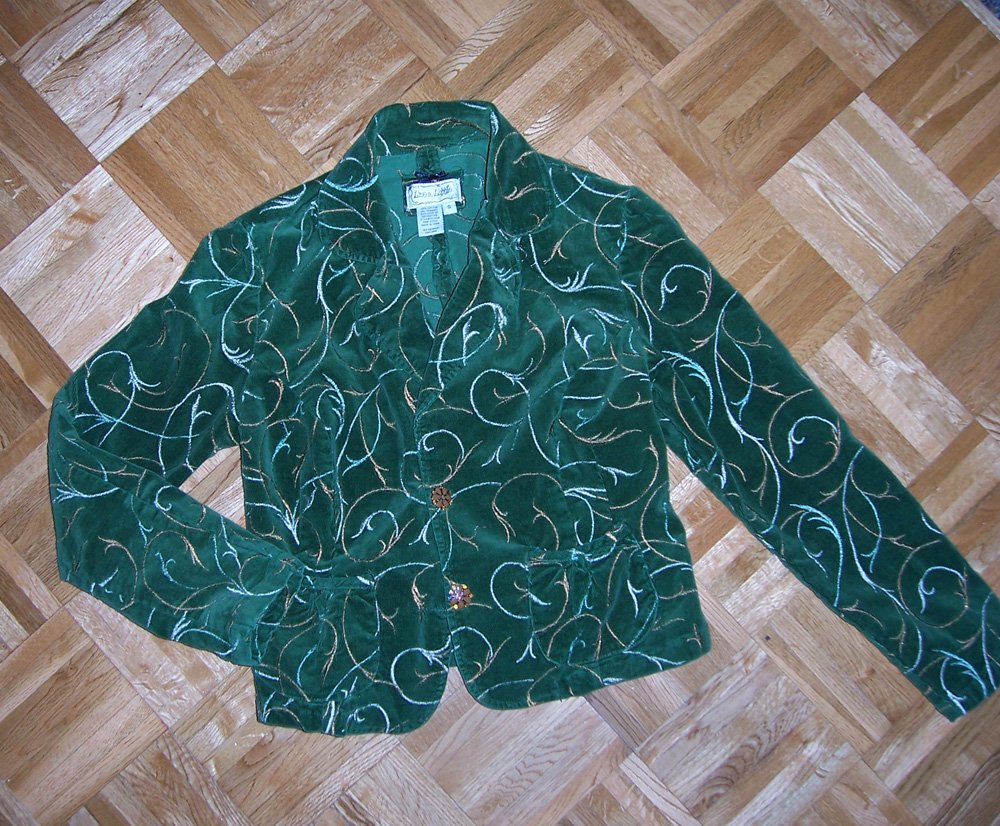 green velvet jacket w swirl embroidery - S