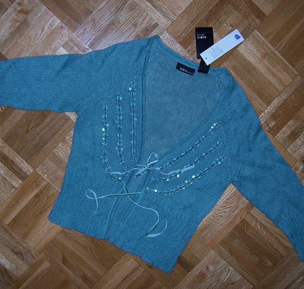 velvet ribbon embellished v neck cardigan blue