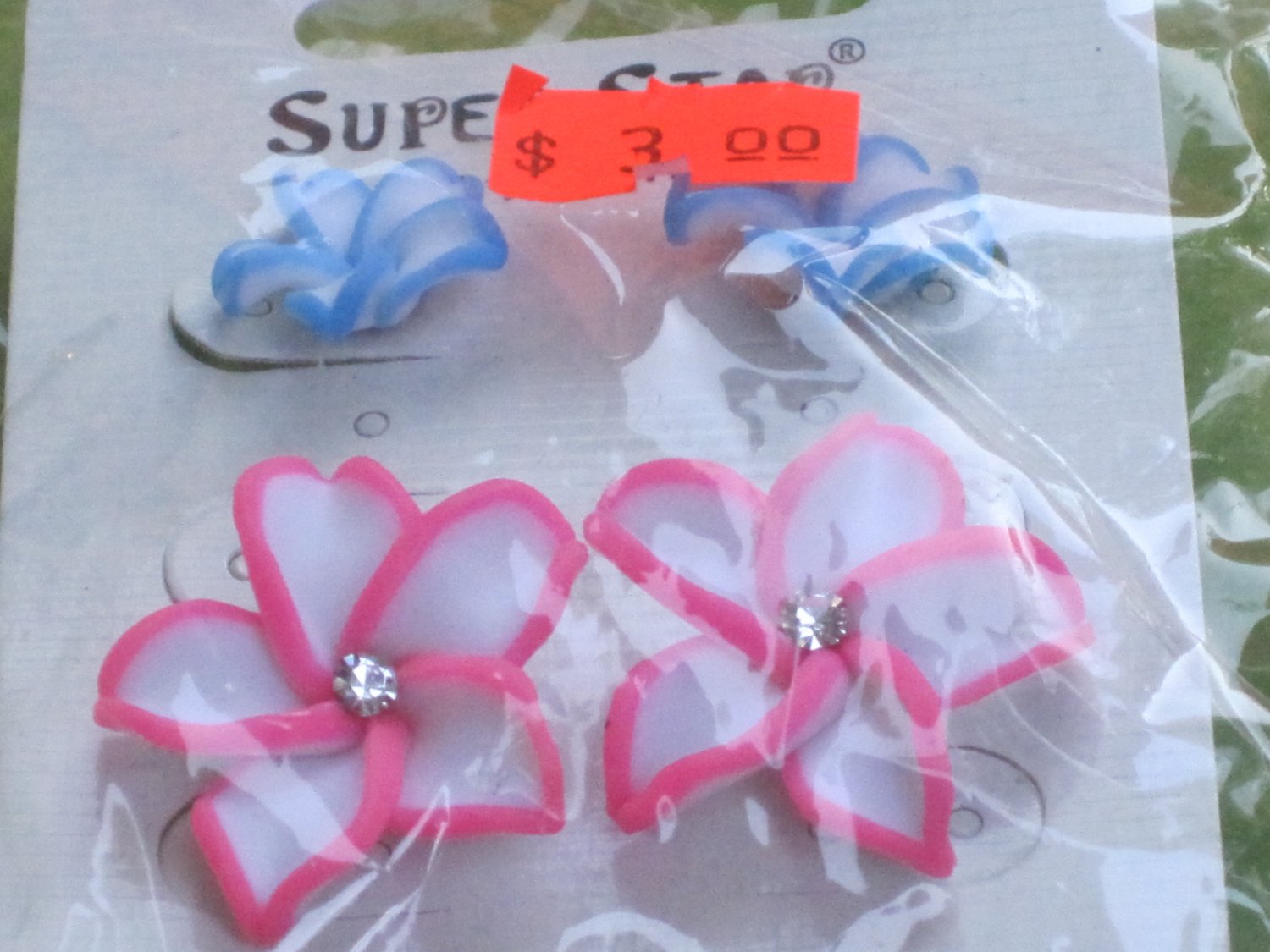 blue and pink flower earrings