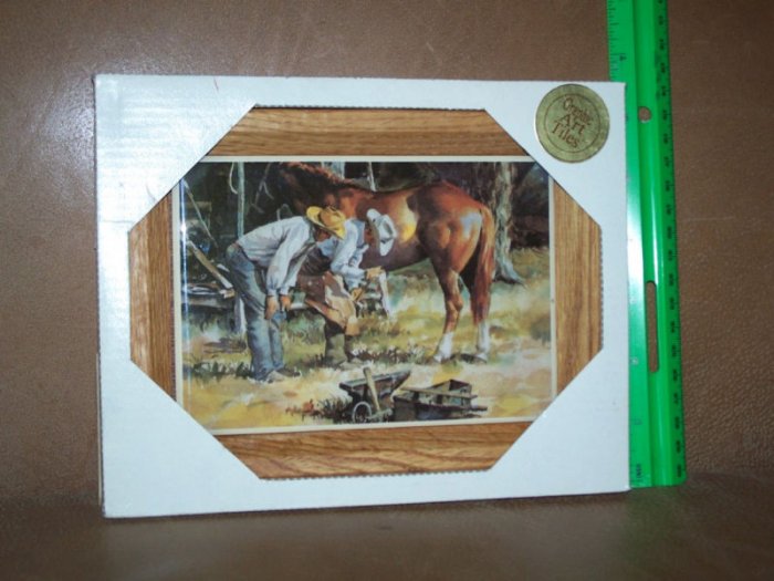 Cowboys Horse Western Theme Ranch Framed Art Tile NIB