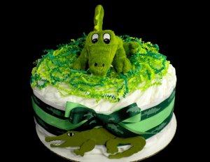 1 Tier Alligator Crocodile Diaper Cake Baby Shower Centerpiece Gift Boy Zoo Safari Rainforest