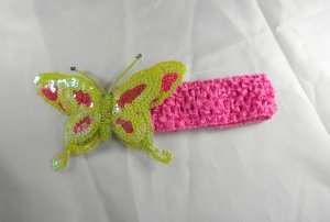 Pink n' Green Butterfly Hair clip matching Crochet Headband Infants Toddlers Girls Sequins