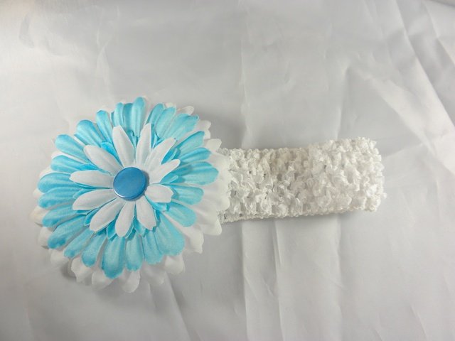 Blue and White Daisy Flower Hair Clip Crochet Headband Infant Toddler Girl UPIC Headband COLOR