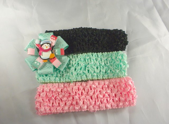 Penguin Pink Green Winter Hair Bow Clip Baby Infant Toddler Girl Black UPIC Headband COLOR