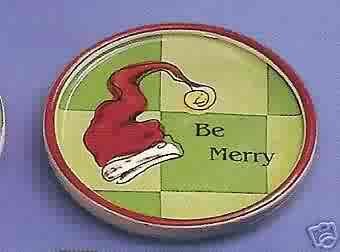 Russ Berrie Christmas Wine Cellar - Wine Glass Coaster - Be Merry FREE USA SHIPPING