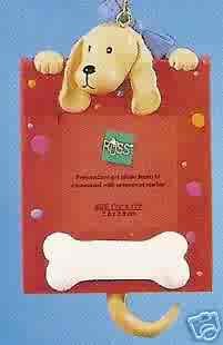 Russ Berrie Wags to Whiskers Christmas Ornament Tan Dog Red Photo Frame FREE USA SHIPPING