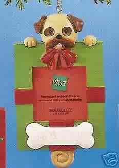 Russ Berrie Wags to Whiskers Christmas Ornament - Tan Dog Green Photo Frame FREE USA SHIPPING