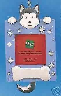 Russ Berrie Wags to Whiskers Christmas Ornament - Husky Dog Photo Frame FREE USA SHIPPING