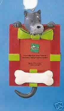 Russ Berrie Wags to Whiskers Christmas Ornament - Gray Dog Photo Frame FREE USA SHIPPING