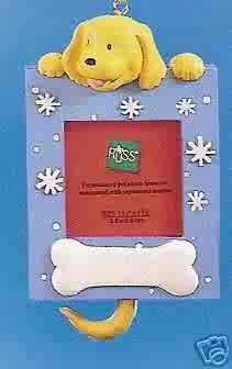Russ Berrie Wags to Whiskers Christmas Ornament Golden Dog / Blue Photo Frame FREE USA SHIPPING
