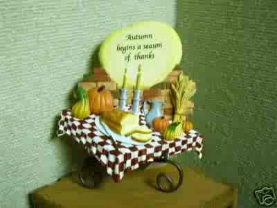 Russ Berrie Autumn Settings Collection Plaque with Stand - Autumn Table - FREE USA SHIPPING!!