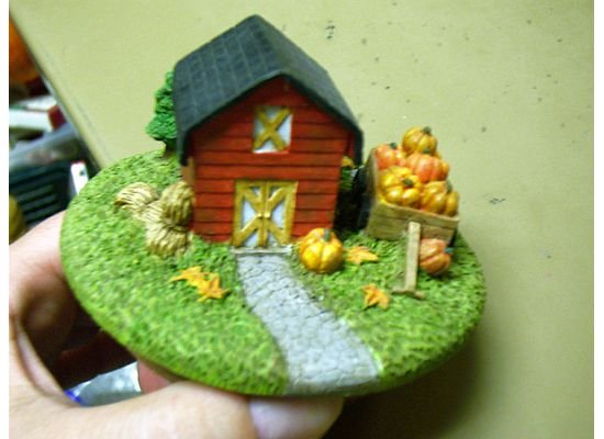 Russ Berrie Autumn Collection Round Candle Jar Topper - Red Barn - FREE USA SHIPPING