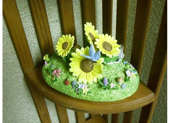 Russ Berrie Oval Candle Jar Topper - Spring Sunflower Garden FREE USA SHIPPING!