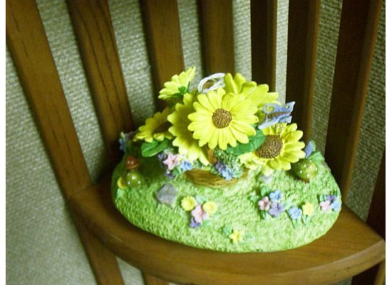 Russ Berrie Oval Candle Jar Topper - Spring Sunflower Basket FREE USA SHIPPING!
