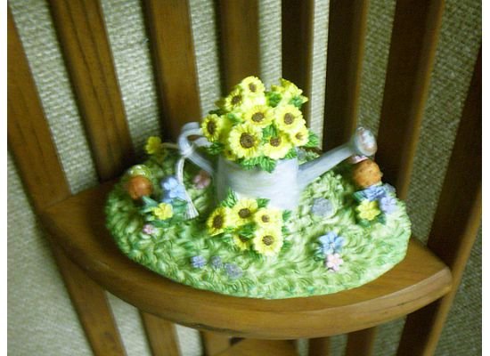 Russ Berrie Oval Candle Jar Topper - Spring Floral Watering Can FREE USA SHIPPING!