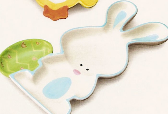 Russ Berrie Welcome Friends Easter Serving Dish - White & Blue Bunny - FREE USA SHIPPING!!!
