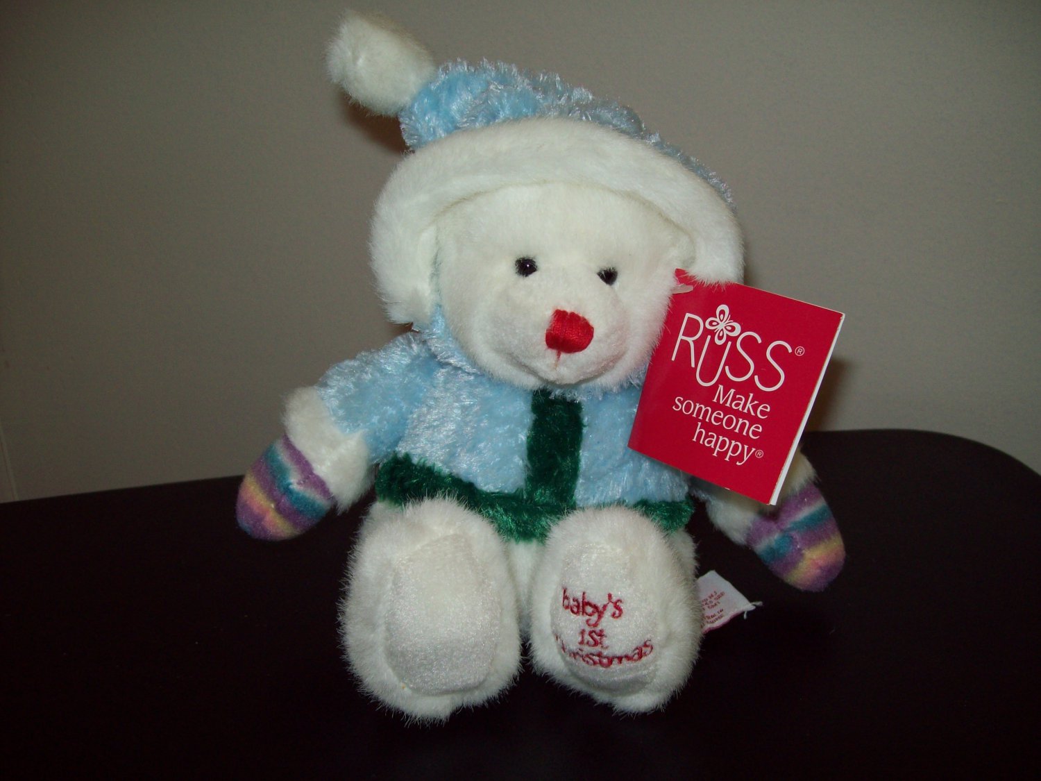 Russ Berrie Christmas- Plush Teddy Bear - Baby's First Christmas - Blue