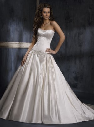 Nice Appliqued Strapless A-line Satin Wedding Dress WN0025