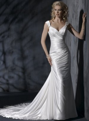 Asymmetrically Wraped Slim Style V-neck Wedding Dress WN0405