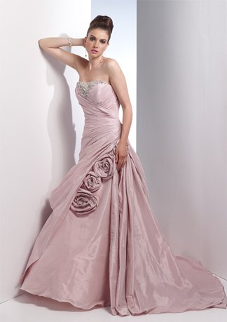 Beaded Strapless Asymmetrically Wraped Taffeta Wedding Dress AI0001