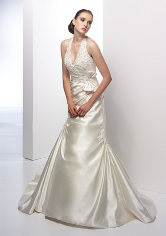Halter V-neck A-line Satin Wedding Dress AI0006