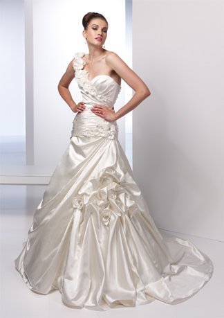 Gorgeous Flowers Decorated Gathered Wedding Dress AI0008