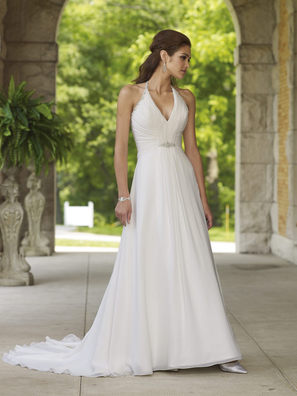 Beaded Halter V-neck Chiffon Wedding Dress MC0006