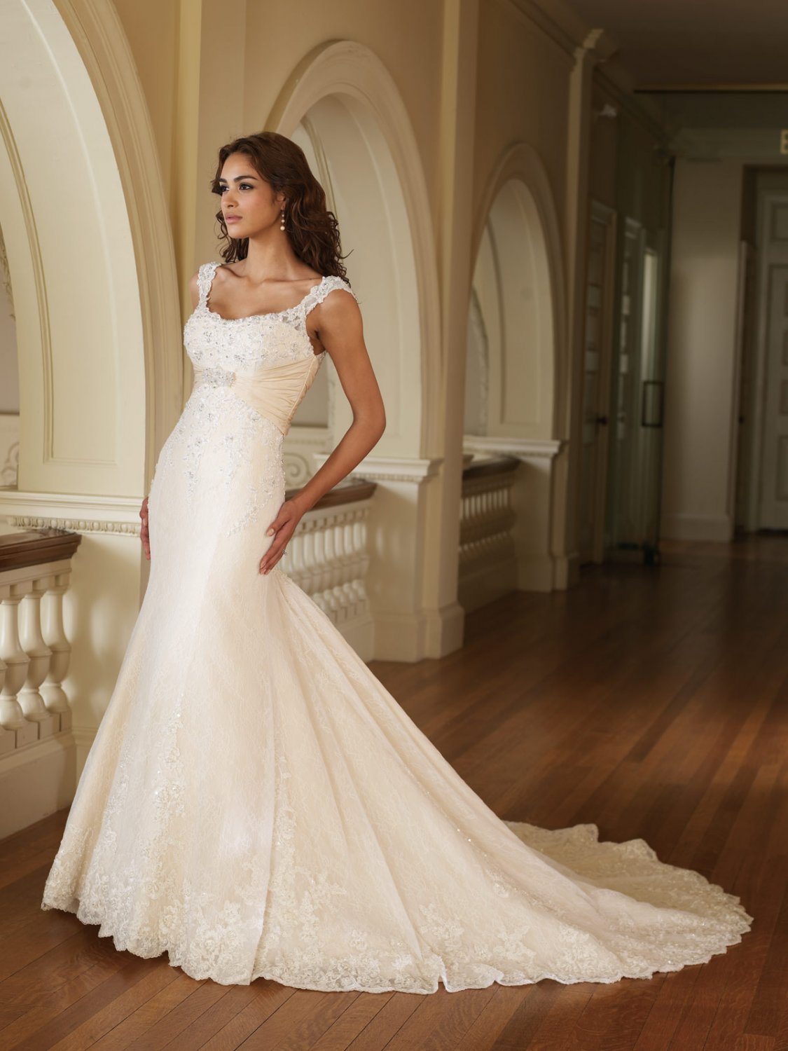 Scatter Appliqued and Beaded Mermaid Wedding Dress MC0009