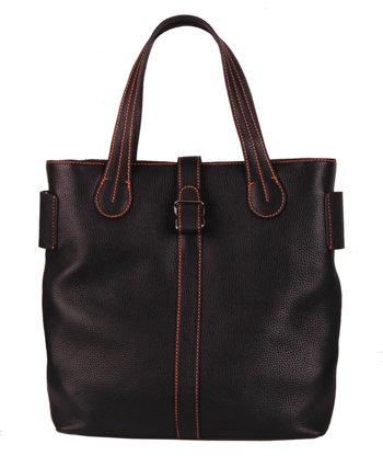 Alexandra Jordan Black Leather Tote with Orange Stitching