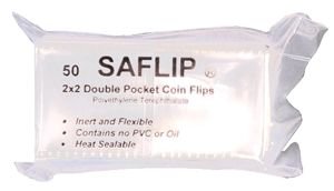 1 PACK 50 SAFLIP DOUBLE POCKET COIN FLIPS 2X2 NO PVC