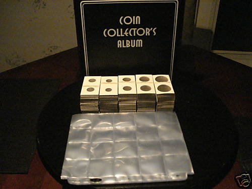 COIN COLLECTING 3 RING ALBUM+ 25 PAGES +503 2X2 HOLDERS