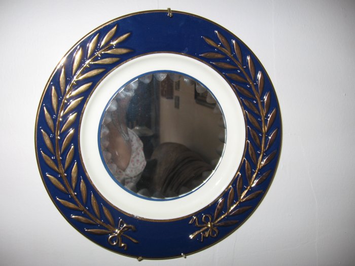 Blue and Gold Mirror Made From Vintage Plate