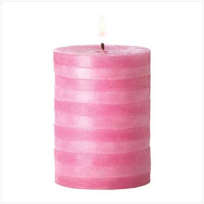 PINK-STRIPED PILLAR CANDLE Retail Price: $5.95