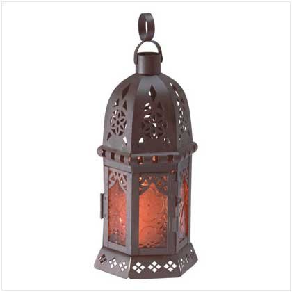 "10"" AMBER GLASS MOROCCAN-STYLE LANTERN" Retail: $9.95
