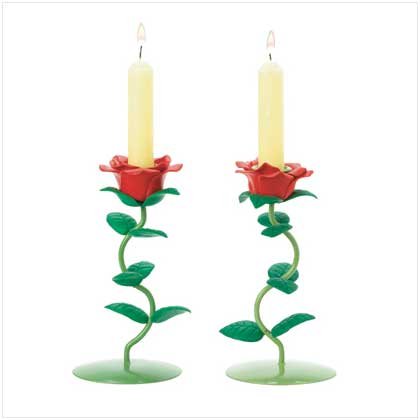 PAIR OF ROSE CANDLEHOLDERS Retail: $14.95