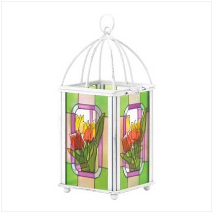 TULIP STAINED GLASS LANTERN Retail: $12.95