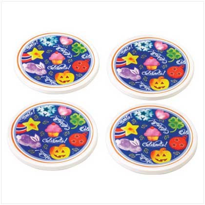 CELEBRATE! COASTER SET Retail; $9.95