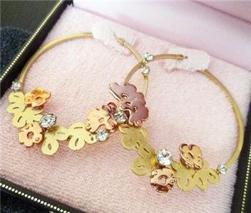 NIB Juicy Couture Modern Rose Gold Floral Hoop Earrings
