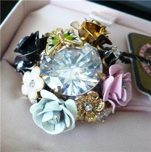 NWT Juicy Couture Flower Rose Cluster Adjustable Ring